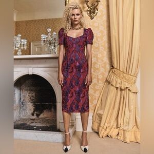 Rebecca Vallance New Kassia Midi Dress In Magenta Size US 4